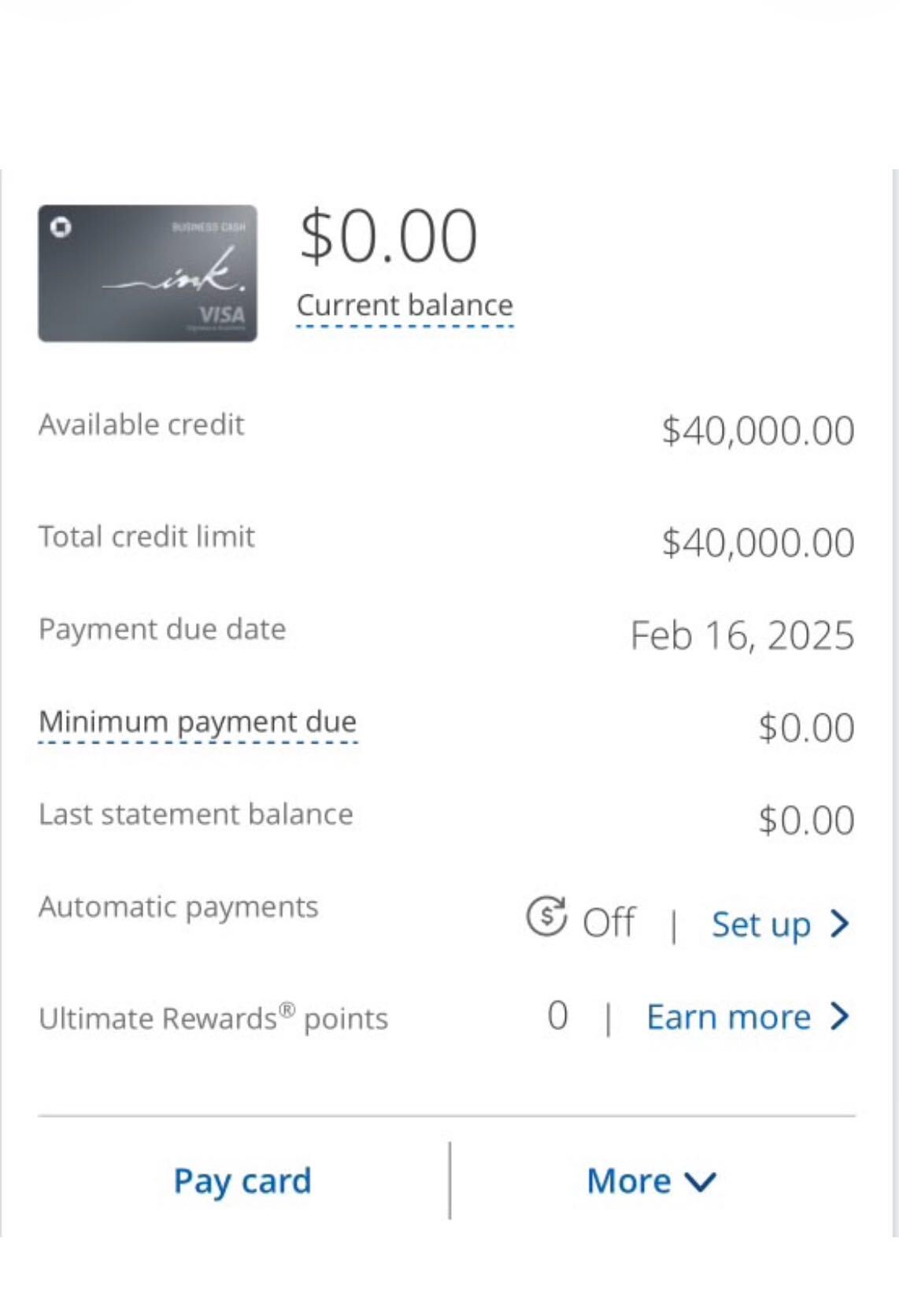 $40,000 0% Intro Business Card approval